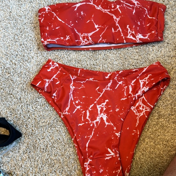 ZAFUL Strapless Marble Print High Waisted Bathing Suit Purple Sage Bush - Picture 5 of 7